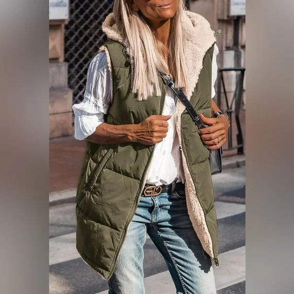 Zip-Up Longline Hooded Vest